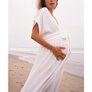 Hatch Maternity sz M L 8-10 (2) The Rosa White Dress Cotton Gauze textured belt